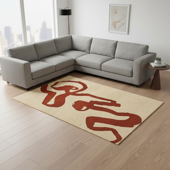 7' X 9' Abstract Washable Area Rug With UV Protection (610003) - Beige / Red