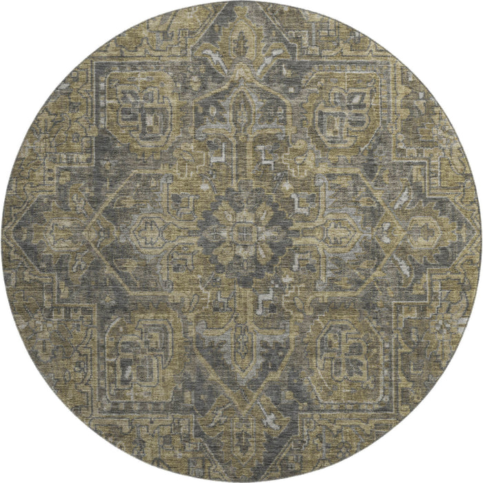 8' Medallion Distressed Washable Round Rug With UV Protection (649735) - Chocolate / Gray