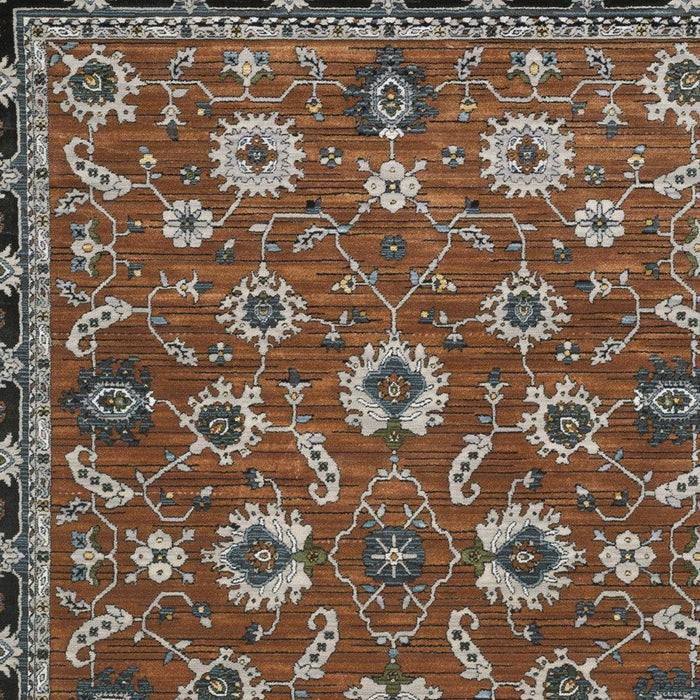 8' X 11' Oriental Area Rug With Fringe (575102) - Rust / Gray / Beige