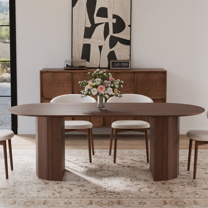 86'' Double Pedestal Base Oval Dining Table - Walnut