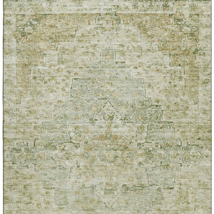 10' X 14' Floral Medallion Washable Area Rug With UV Protection (705089) - Sage / Wheat