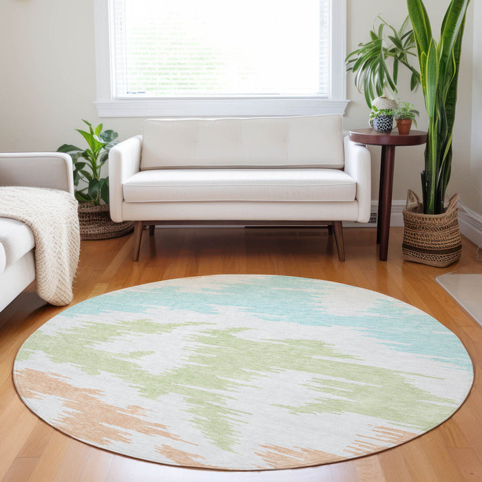 8' Transitional Abstract Washable Round Rug With UV Protection - White