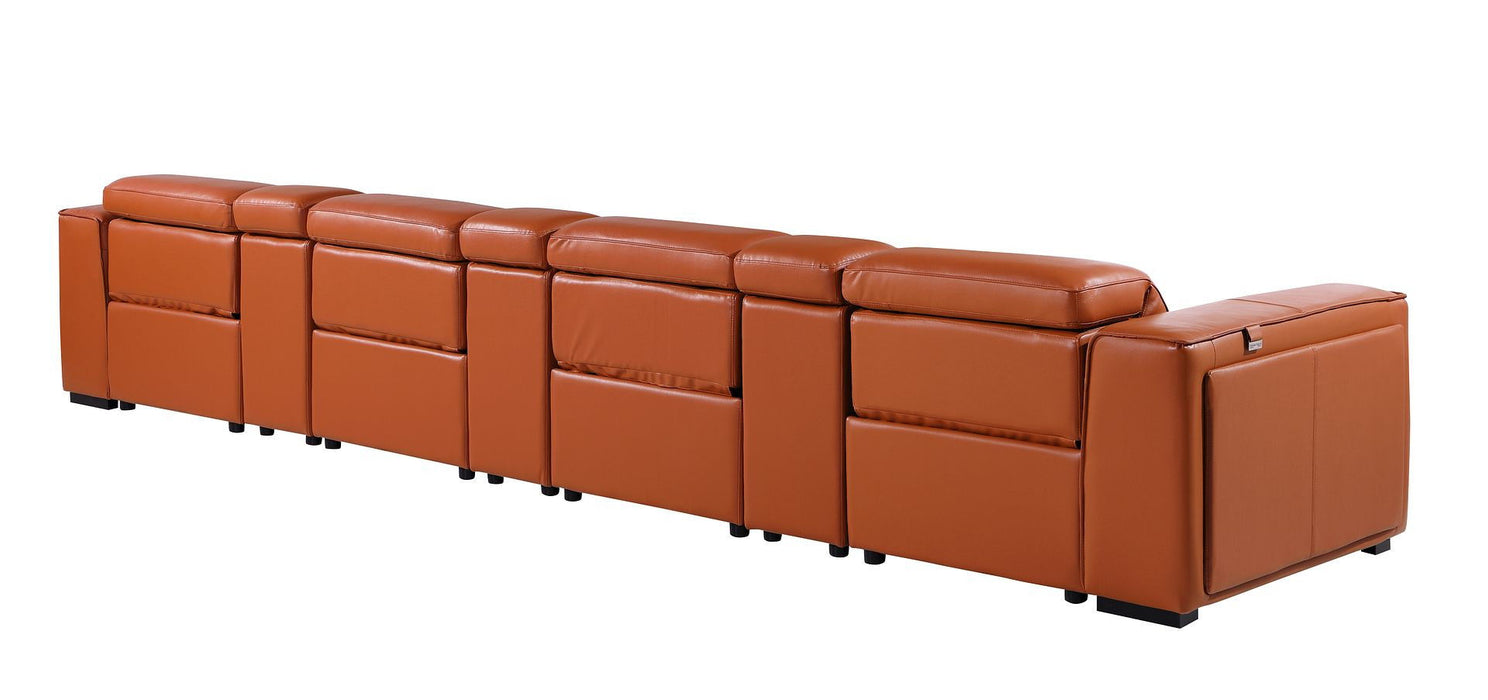 Top Grain Leather Reclining Metal USB Sofa (720421) - Camel