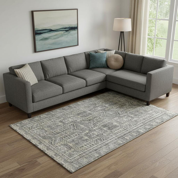 10' X 14' Geometric Washable Area Rug With UV Protection (708133) - Pewter / Gray
