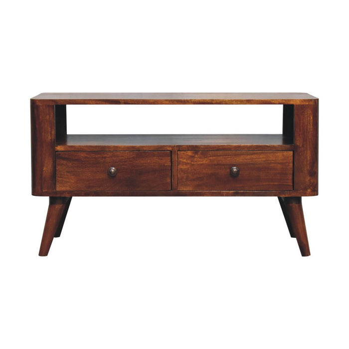 Solid Wood Enclosed Open Storage TV Stand (719185) - Brown