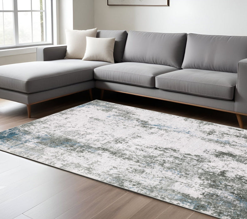 8' x 10' Abstract Printed Stain Resistant Non Skid Area Rug - Silver Gray Charcoal And Light Blue