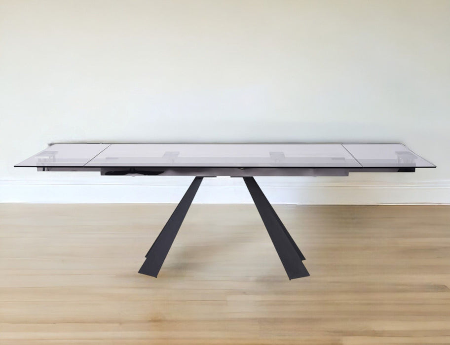 63" Glass And Metal Drop Leaf Pedestal Base Dining Table - Black