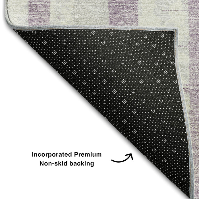 10' X 14' Striped Washable Area Rug With UV Protection (669384) - Lavender / Beige
