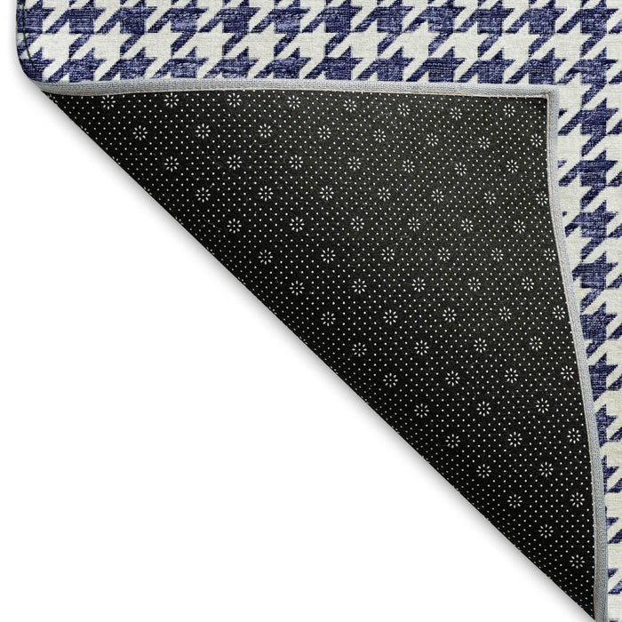 8' Houndstooth Washable Round Rug With UV Protection (645160) - Navy Blue / White