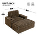 Giga oversized stationary chaise lounge with rabbit fur upholstery, storage ottoman, armrests, cup holders, and deep seat for indoor use.