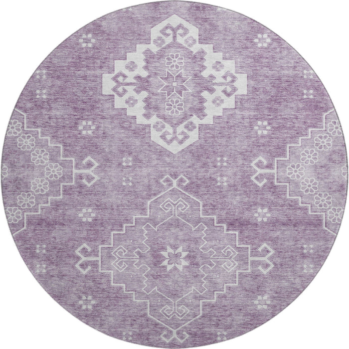 8' Medallion Washable Round Rug With UV Protection (667417) - Lavender / Ivory