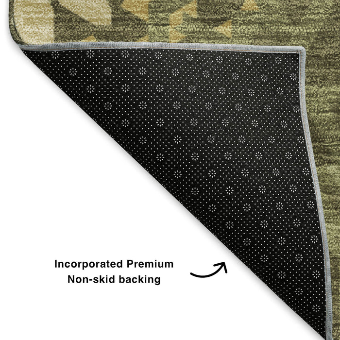 10' X 14' Geometric Washable Area Rug With UV Protection (652269) - Olive Green / Gold