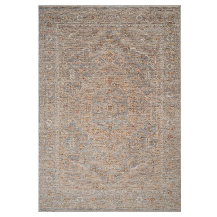 9' X 12' Floral Medallion Area Rug With Fringe - Blue And Sand