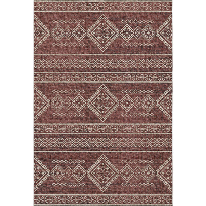 8' X 10' Tribal Washable Area Rug With UV Protection - Burnt Sienna And Ivory