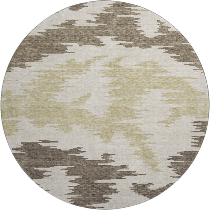 8' Transitional Abstract Washable Round Rug With UV Protection - Chocolate