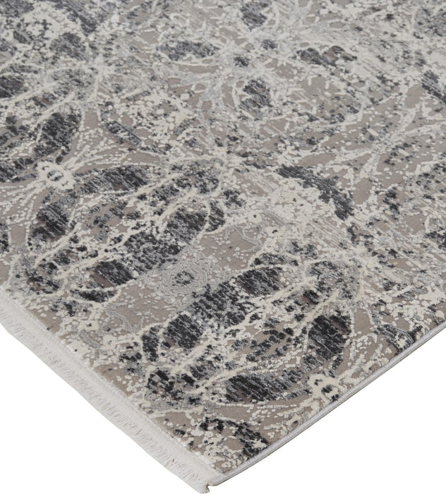 9' X 13' Oriental Area Rug With Fringe (744430) - Gray / Taupe / Ivory