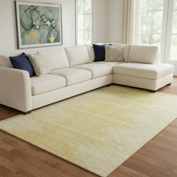 10' X 14' Abstract Washable Area Rug With UV Protection (653695) - Gold / Ivory