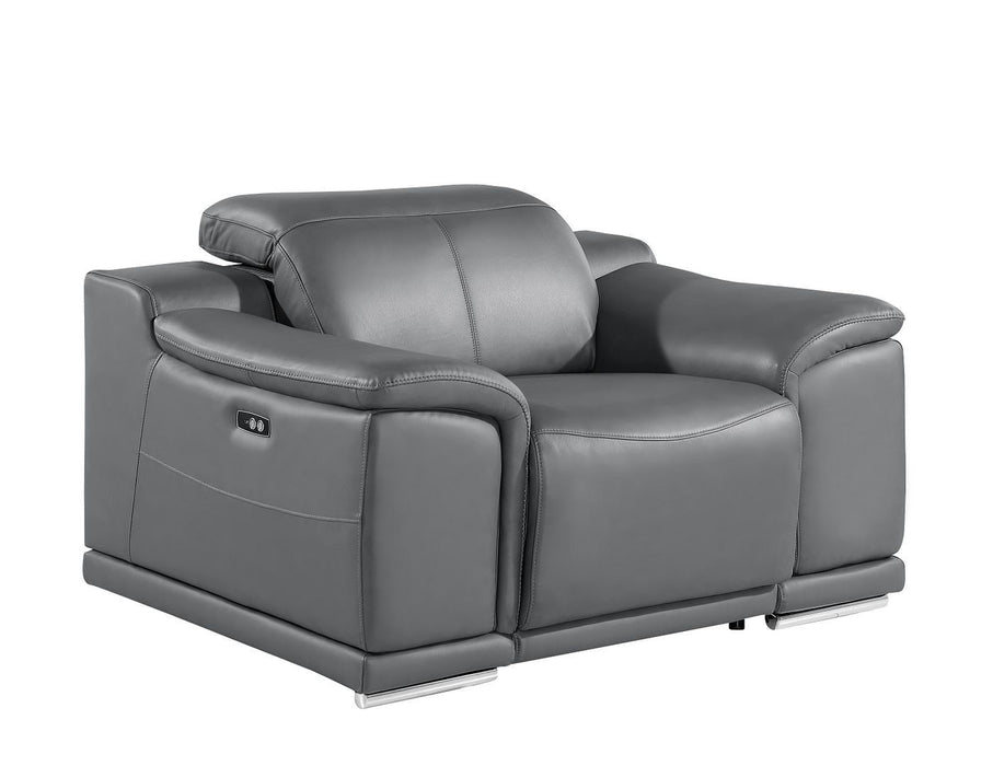 Genuine Leather Wall Hugger Power Recliner With USB - Battleship Gray
