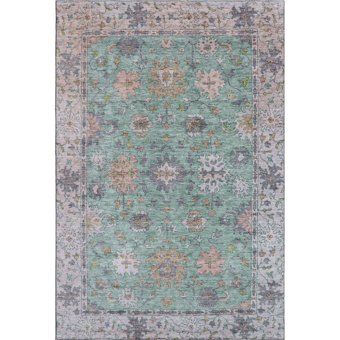 10' X 14' Oriental Washable Area Rug With UV Protection (716575) - Mint Green / Peach