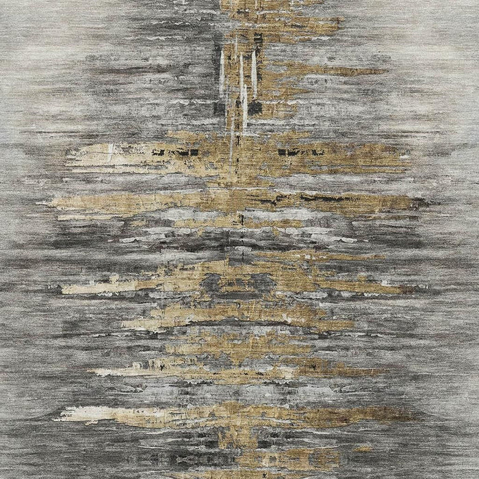 8' X 10' Abstract Washable Area Rug With UV Protection - Gray And Gold