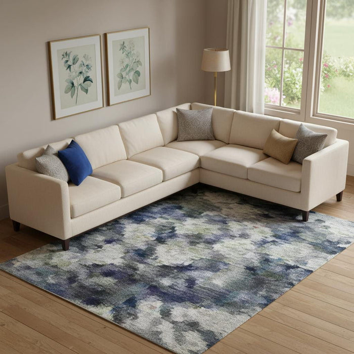 10' X 14' Abstract Washable Area Rug With UV Protection (717326) - Blue / Ivory