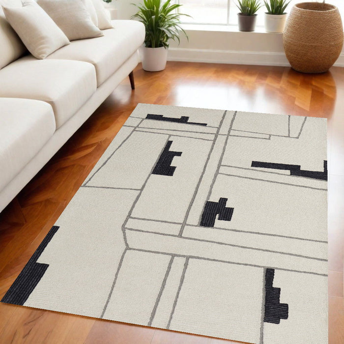 5' x 8' Wool Abstract Hand Tufted Area Rug - Ivory And Gray