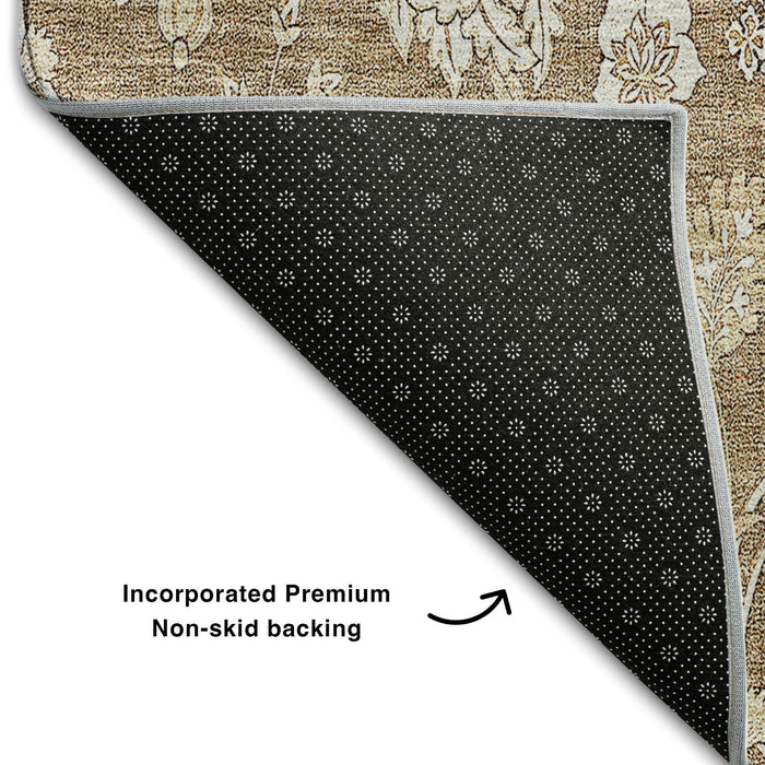 10' X 14' Floral Washable Area Rug With UV Protection (655980) - Copper / Beige