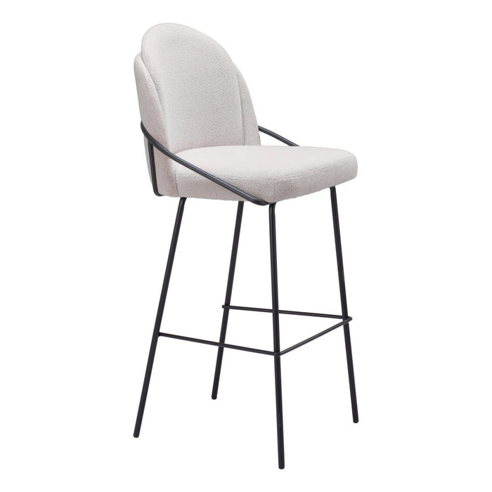 30" Shearling And Steel Bar Height Bar Chairs (Set of 2) - Ivory / Black