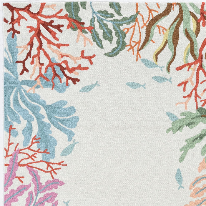 8' x 10' Hand Hooked Bordered Coral Reef Indoor Area Rug - Ivory