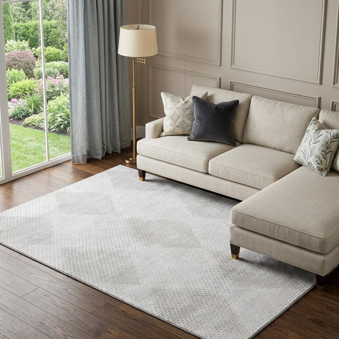 10' X 14' Geometric Washable Area Rug With UV Protection (648196) - Ivory / Silver