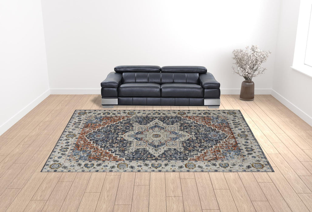 12' x 15' Floral Power Loom Area Rug With Fringe - Ivory Blue And Red