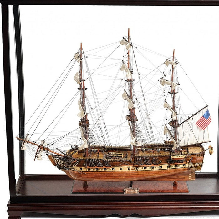 Hand Painted 1797 USS Constitution Large Table Top Display Case Model Boat - Brown