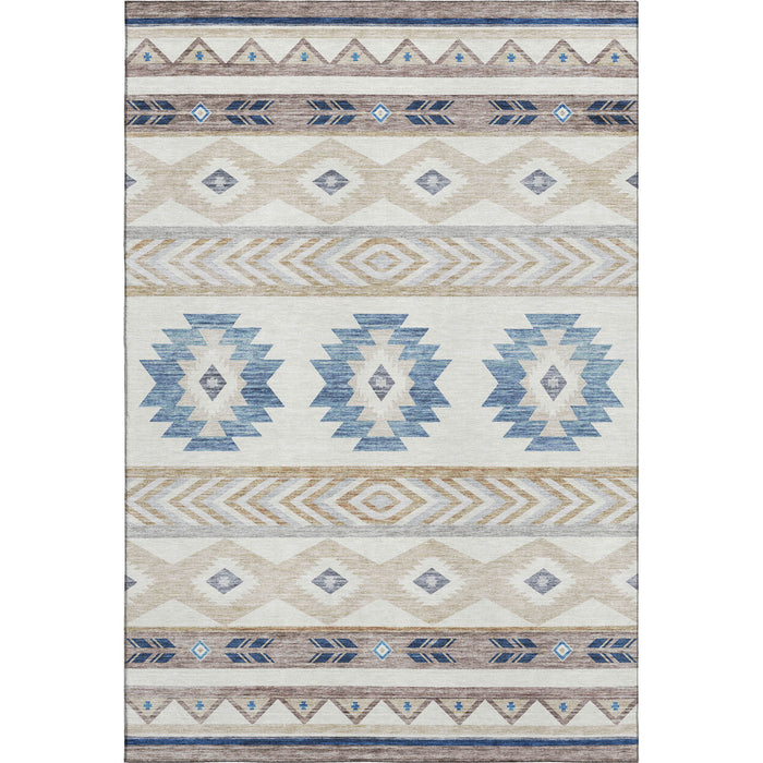 9' X 12' Geometric Washable Area Rug With UV Protection (645647) - Taupe / Ivory / Blue