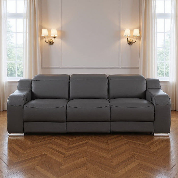 103" Italian Leather Reclining USB Sofa - Dark Gray
