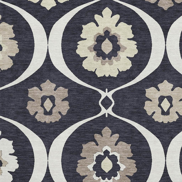 10' X 14' Medallion Washable Area Rug With UV Protection (668035) - Black / Ivory