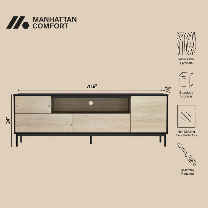 Arvon - 71" TV Stand With Metal Legs - Black and Natural