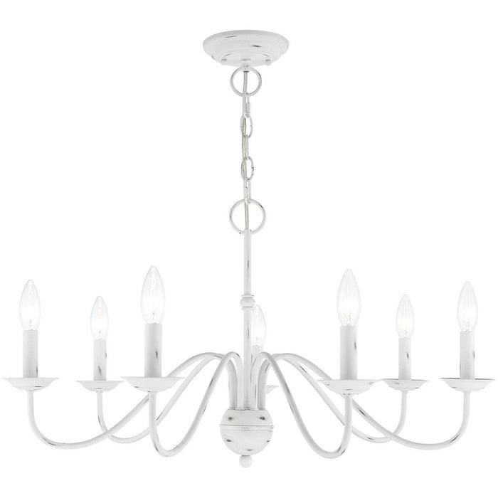 Seven Light Dimmable Chandelier With Shades - Antiqued White