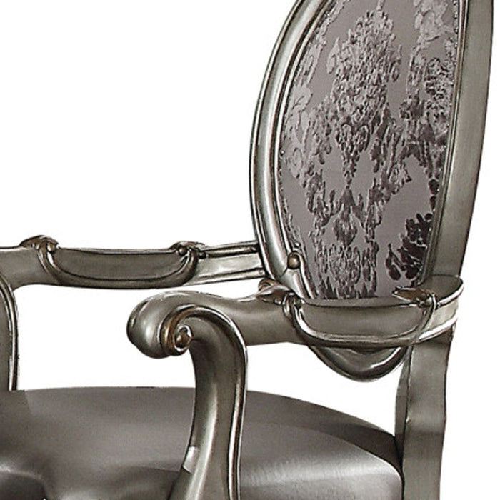 Upholstered Faux Leather King Louis Back Dining Arm Chairs (Set of 2) - Silver