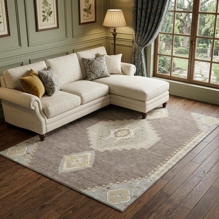 10' X 14' Oriental Washable Area Rug With UV Protection (679612) - Taupe / Beige / Ivory