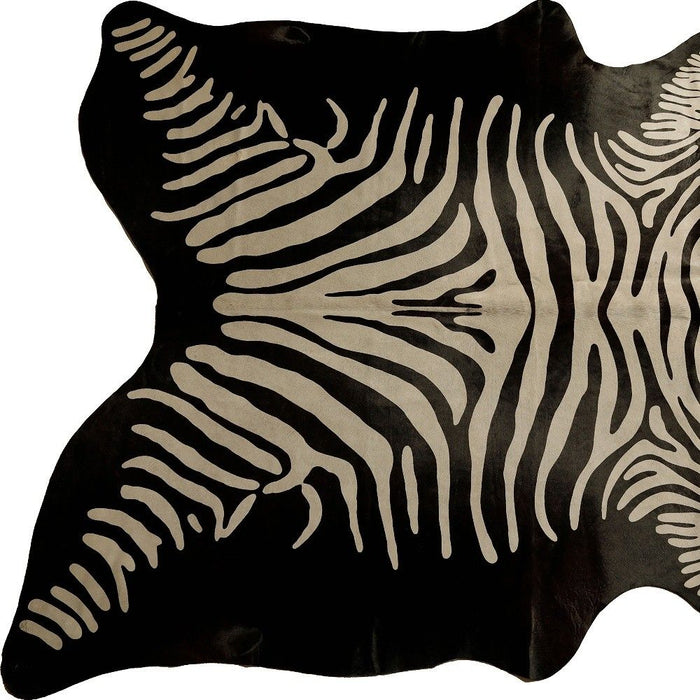 6' x 7' Zebra Print Genuine Cowhide Area Rug - Off White And Black