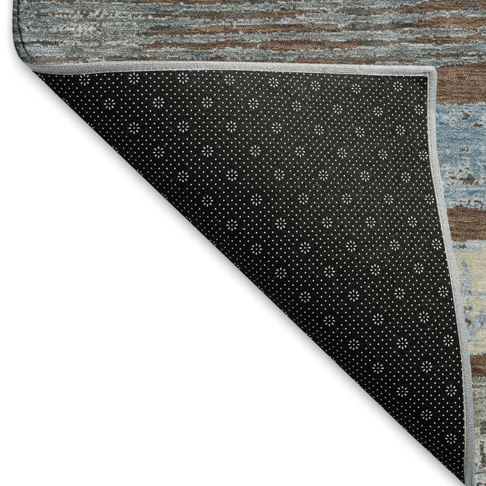 10' X 14' Striped Washable Area Rug With UV Protection (696488) - Chocolate / Blue / Gray