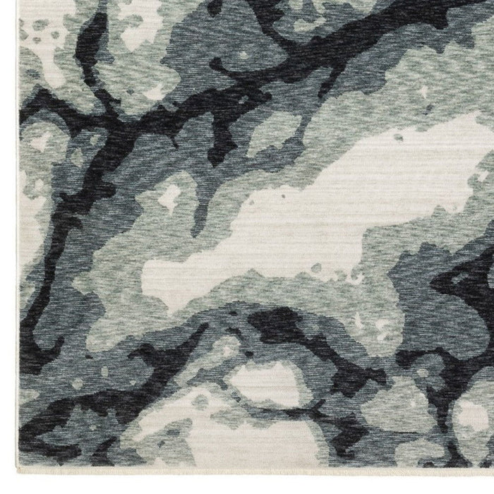 10' X 13' Abstract Area Rug With Fringe (575144) - Blue / Black / Ivory