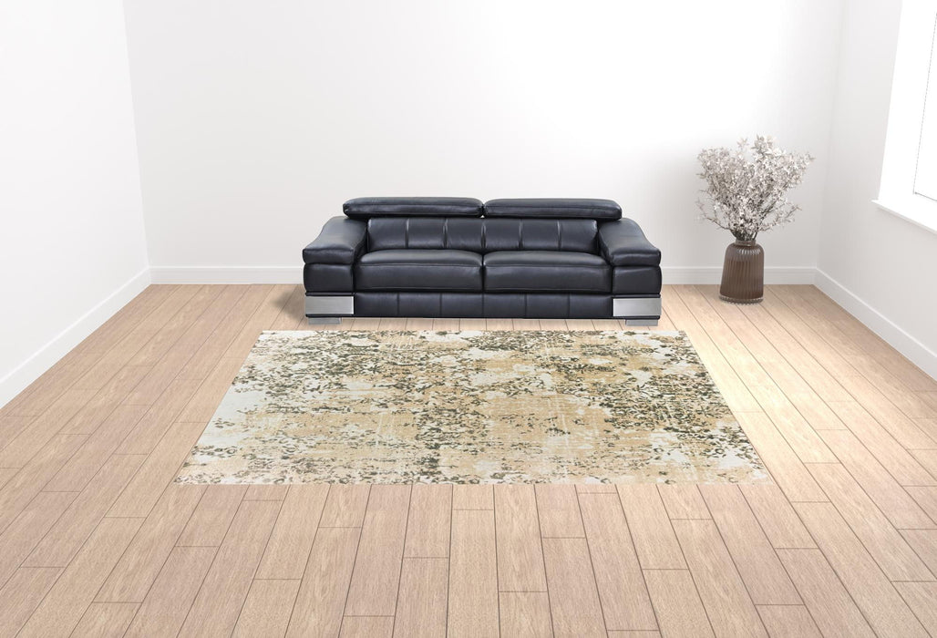 9.8' x 12.8' Abstract Power Loom Stain Resistant Area Rug - Grey And Gold