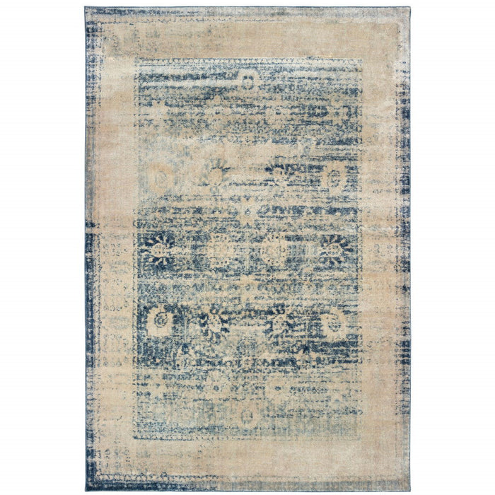 9.8' x 12.8' Oriental Power Loom Stain Resistant Area Rug - Ivory And Blue