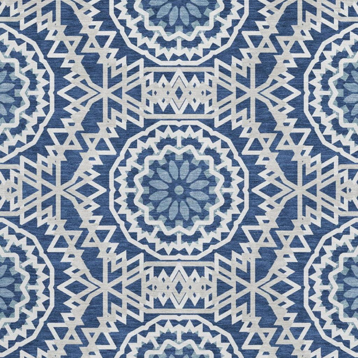 10' X 14' Geometric Washable Area Rug With UV Protection (652263) - Navy Blue / Ivory