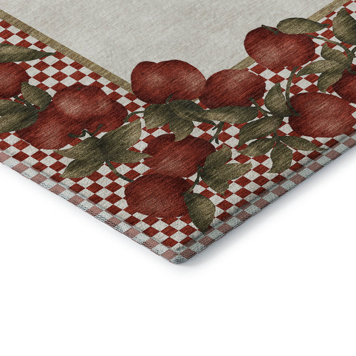 8' Geometric Washable Round Rug With UV Protection - Red And Ivory