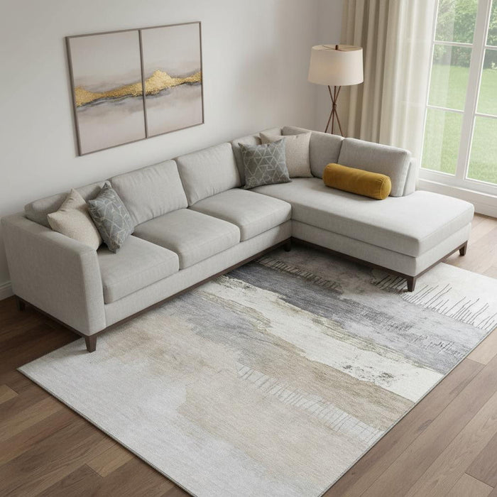 10' X 14' Abstract Washable Area Rug With UV Protection (706673) - Ivory / Gray / Beige