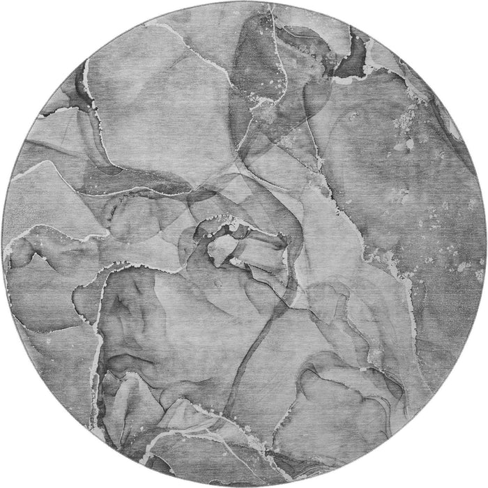 8' Abstract Washable Round Rug With UV Protection (647275) - Pewter / Ivory