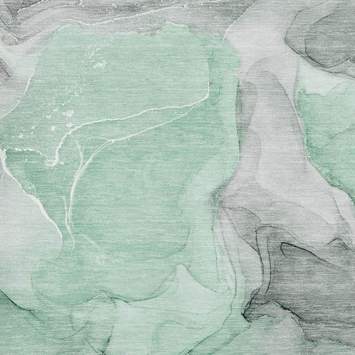 3' X 5' Abstract Washable Area Rug With UV Protection (646717) - Green / Gray / Ivory
