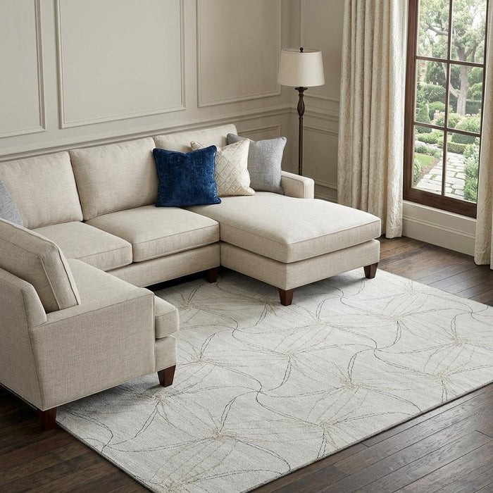 10' X 14' Geometric Washable Area Rug With UV Protection (676572) - Ivory / Gray